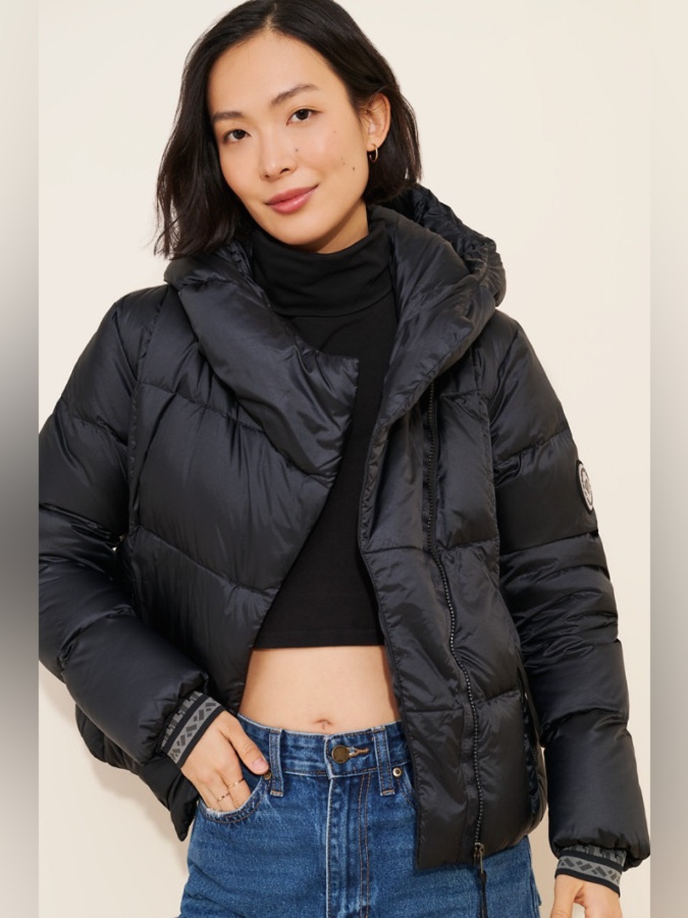 Obermeyer Calypso Puffer Jacket Black Hooded Down Fill Sz: 10